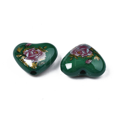 Flower Printed Opaque Acrylic Heart Beads SACR-S305-28-N04-1