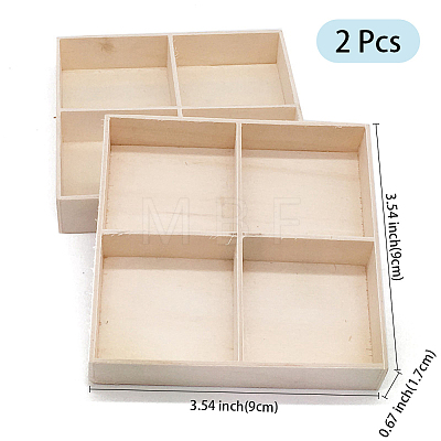 2Pcs 4 Grids Square Wooden Display Trays for Jewelry AJEW-DJ0001-94A-1