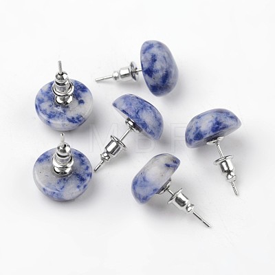 Half Round Dome Natural Blue Spot Jasper Stud Earrings EJEW-L171-04-1