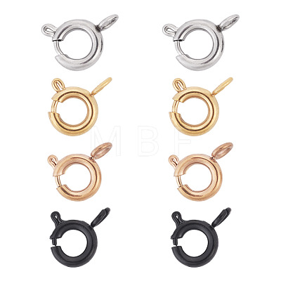8Pcs 4 Colors 304 Stainless Steel Spring Ring Clasps STAS-TADJ001-09-1