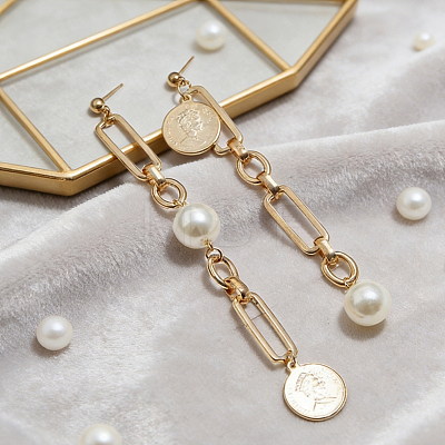 Coin Iron Tassel Stud Earrings LI8396-1-1