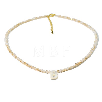 Natural White Shell Letter Faceted Glass Beaded Necklaces with 304 Stainless Steel End Chains SS7282-2-1