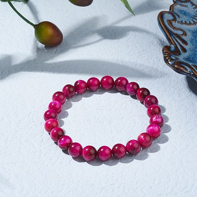 8.5mm Round Dyed Natural Tiger Eye Beads Stretch Bracelet for Girl Women BJEW-JB07152-04-1