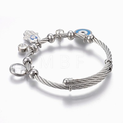 Adjustable 304 Stainless Steel Charm Bangles BJEW-F326-03P-1