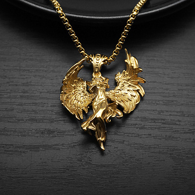 304 Stainless Steel Goddess with Angel Wings Pendant Necklaces for Men Women WG939A7-02-1