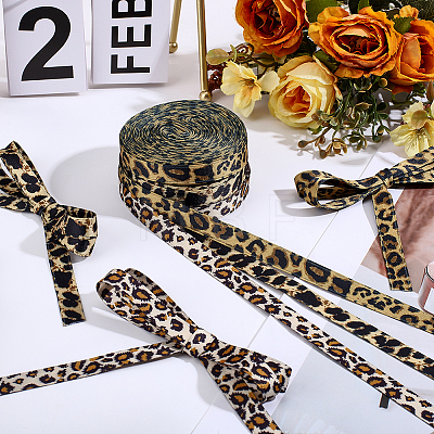 3 Colors Leopard Print Polyester Cotton Ribbon OCOR-ME0001-69-1