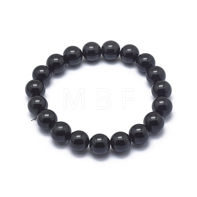 Synthetic Black Stone Bead Stretch Bracelets X-BJEW-K212-B-032-1