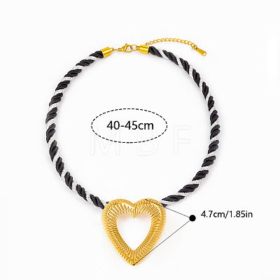 Ocean 304 Stainless Steel Big Heart Pendant Twisted Acrylic Fiber Cord Necklaces for Women WG896A0-04-1