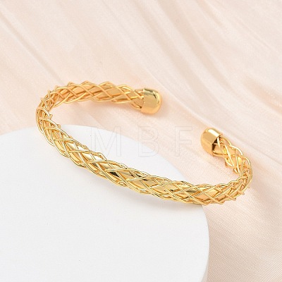 Braided Brass Cuff Bangles for Women BJEW-C157-01G-1