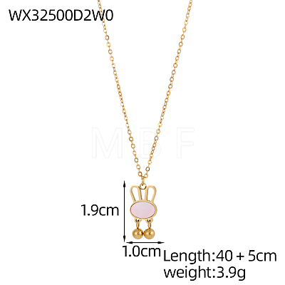 Cartoon Rabbit with Pink Shell & Dangle Balls Pendant Necklaces STAS-OY009-42G-1