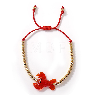Marine Animal Dolphin Glass & Brass Beads Braided Bead Bracelets OC7969-4-1