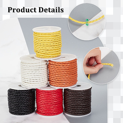   6 Rolls 6 Colors  4-Ply Round Imitation Leather Braided Cord LC-PH0001-10-1