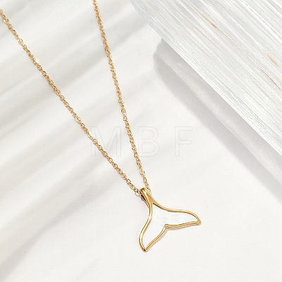 Ion Plating(IP) 304 Stainless Steel & Plastic Whale Tail Pendant Cable Chain Necklaces for Women NJEW-P320-11G-02-1