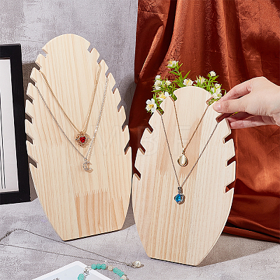 2 Sizes Wooden Oval Leaf Detachable Bracelet Display Stands BDIS-WH0003-22-1