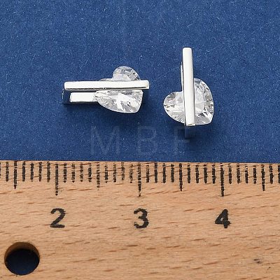 925 Sterling Silver Pave Clear Cubic Zirconia Rectangle with Heart Charms STER-P071-17S-1