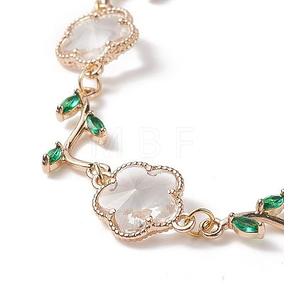 Glass Flower of Life Link Chain Bracelet with Cubic Zirconia BJEW-TA00221-1