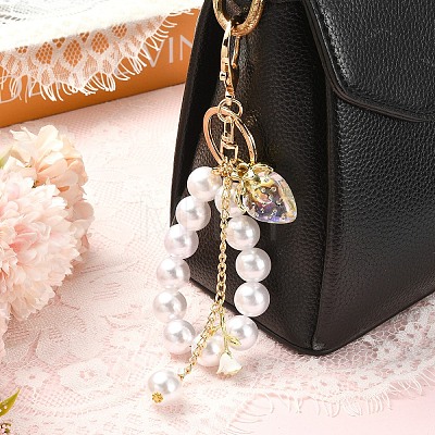 Acrylic & ABS Plastic Pearl Bead Keychains KEYC-YW00299-01-1