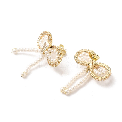 Bowknot Brass Micro Pave Cubic Zirconia Stud Earrings EJEW-P254-07G-1