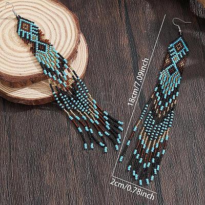 Bohemian Handmade Glass Seed Beads Rhombus Long Tassel Dangle Earrings AP6965-1