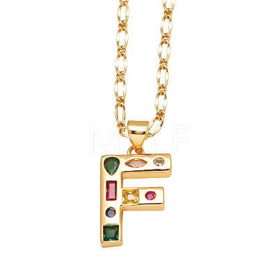 Brass Pave Colorful Cubic Zirconia Initial Pendant Necklaces FS-WG26597-06-1