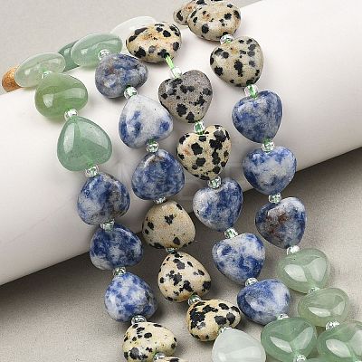 Gradient Color Natural Quartz & Dalmatian Jasper & Blue Spot Jasper & Green Aventurine & Picture Jasper Beads Strands G-B185-A02-1