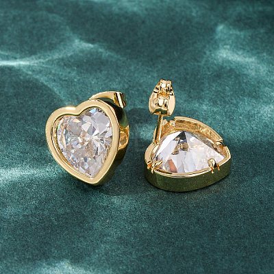 Brass Cubic Zirconia Stud Earrings for Women EJEW-F418-09G-1