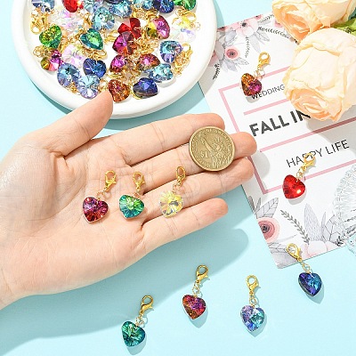 40Pcs 8 Colors Heart Glass Pendant Decorations HJEW-YW00402-1