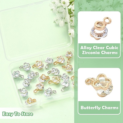 20Pcs 2 Colors Alloy Clear Cubic Zirconia Charms ZIRC-YW0001-38-1
