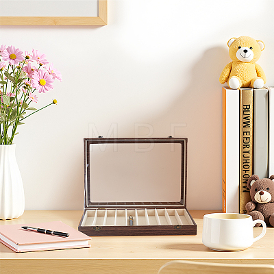 10 Grids Rectangle Wooden Dustproof Pen Presentation Boxes with Visible Window Lid CON-WH0089-250-1