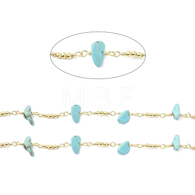 Brass & Synthetic Turquoise Link Chain CHC-D029-01G-1