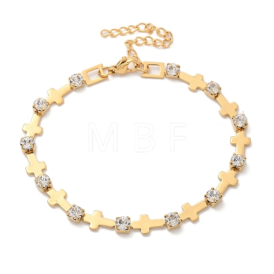 304 Stainless Steel Rhinestone Cup Chain Bracelets for Women BJEW-F488-26E-G-1