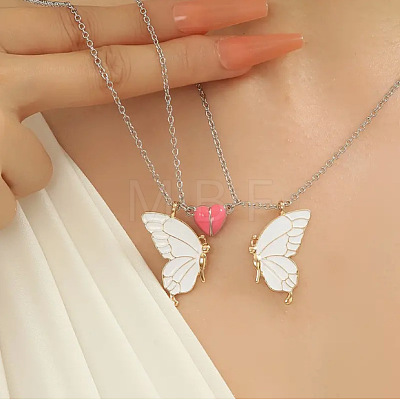 2Pcs Alloy Enamel Magnetic Luminous Butterfly Pendant Friendship Couple Necklaces FS-WG3F676-01-1