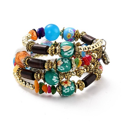 Boho Multi-strand Irregular Synthetic Turquoise Beads Wrap Bracelet BJEW-G635-02A-1