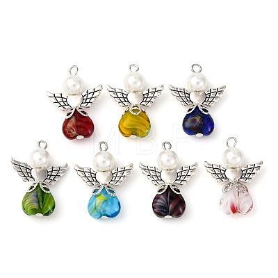 7Pcs 7 Colors Millefiori Glass Pendants PALLOY-JF04210-1