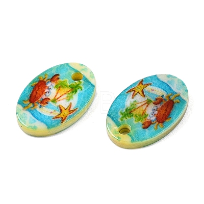 Natural Freshwater Shell Double Face Printed Oval Charms SHEL-T020-05B-1