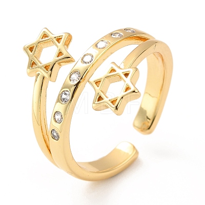 Clear Cubic Zirconia Star of David Cuff Ring RJEW-M142-03G-1