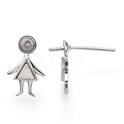 Rhodium Plated 925 Sterling Silver Stud Earring Findings STER-T004-39P-1