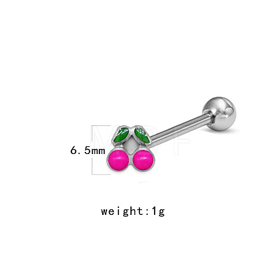 Cherry Stainless Steel Enamel Straight Barbell 15 Gauge Piercing Tongue Rings for Women Men WG3D6AB-08-1