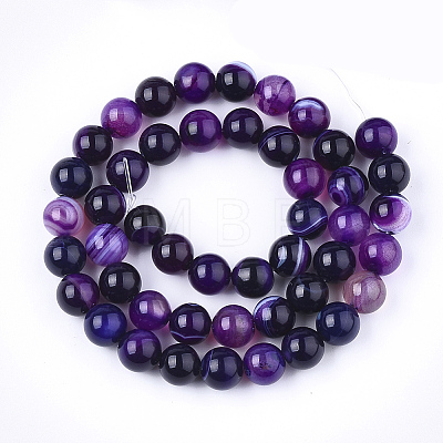 Natural Striped Agate/Banded Agate Bead Strands G-T046-6mm-B01-1