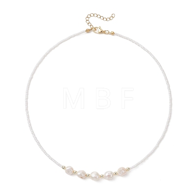 Natural Cultured Freshwater Pearl Two Sides Polished and Glass Seed Beaded Necklaces NJEW-JN05732-1