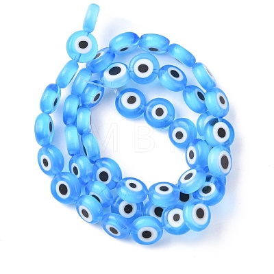 Handmade Evil Eye Lampwork Flat Round Bead Strands LAMP-L058-8mm-09-1