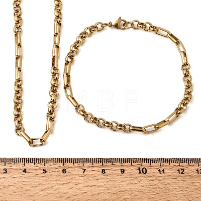 304 Stainless Steel Link Chain Bracelet & Necklace Jewelry Sets SJEW-L199-17G-1
