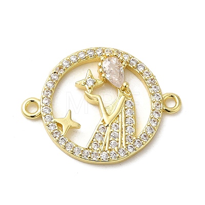 Rack Plating Brass Micro Pave Clear Cubic Zirconia Connector Charms KK-K377-23G-1