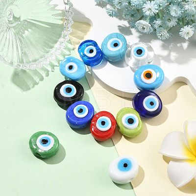 12Pcs 12 Colors Handmade Evil Eye Lampwork Beads LAMP-FS0001-76-1