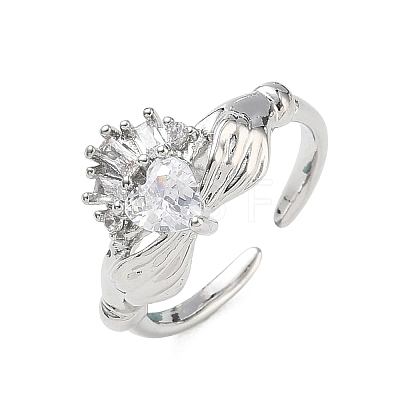 Brass Pave Cubic Zirconia Cuff Open Rings RJEW-H268-02P-1