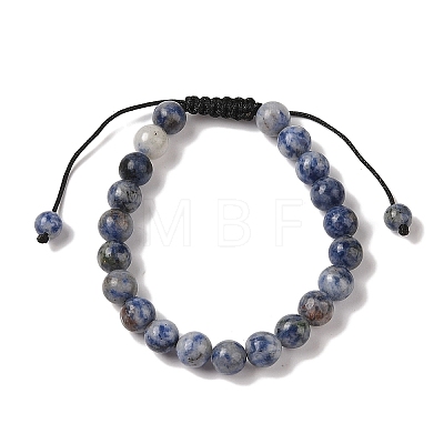 8mm Round Natural Blue Spot Jasper Braided Bead Bracelets BJEW-C067-01B-15-1