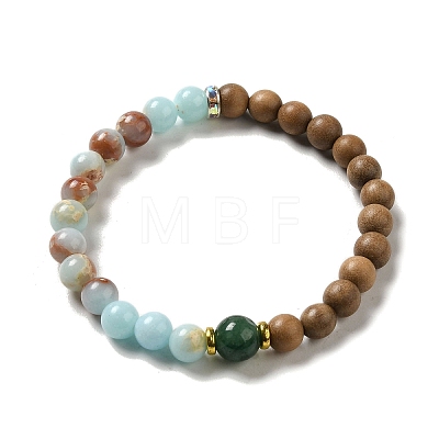 6mm Round Sandalwood and Synthetic Shoushan Stone Beaded Stretch Bracelets BJEW-B080-09A-1