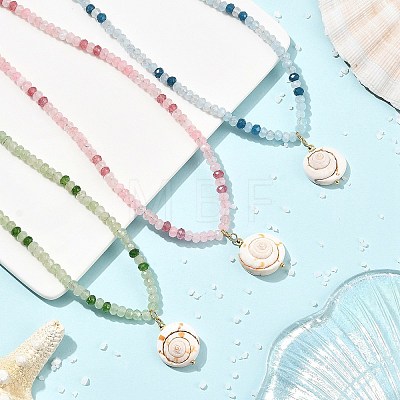 Summer Beach Natural Shiva Eye Shell Pendant Necklaces NJEW-JN06585-1