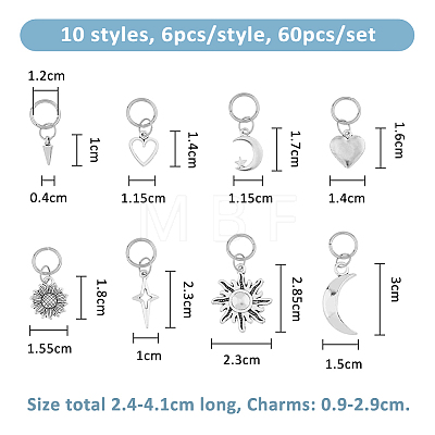 60Pcs 10 Styles Sun Moon Heart Tibetan Style Alloy Shoe Charms PALLOY-AB00262-1