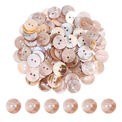 100Pcs Natural Shell Buttons BUTT-ME0001-24B-1